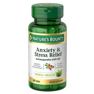 Nature's Bounty Anxiety & Stress Relief Ashwagandha Ksm-66 Tablets, 50 Count