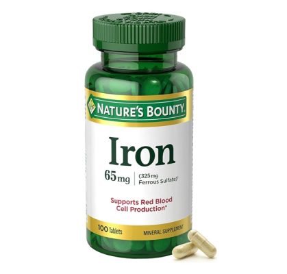 Nature's Bounty Iron Dietary Supplement 65 Mg With 325 Mg Ferrous Sulfate - 100 Tablets